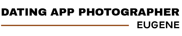 A black logo with a gold line that reads "Dating App Photographer Eugene"