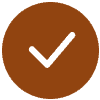 A white check mark in a brown circle